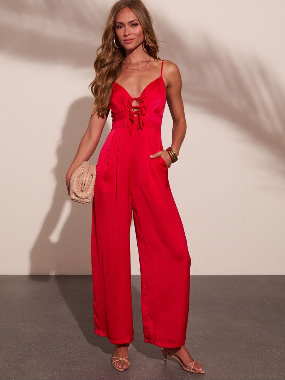 VICI Aakaa Vintage Coastline Satin Bust Tie Jumpsuit Size XS NWT